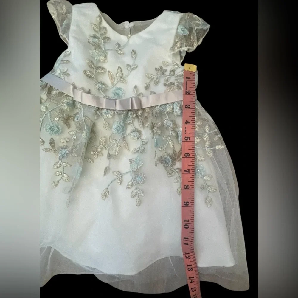 Rare Editions White and Silver Floral Dress w/bloomers